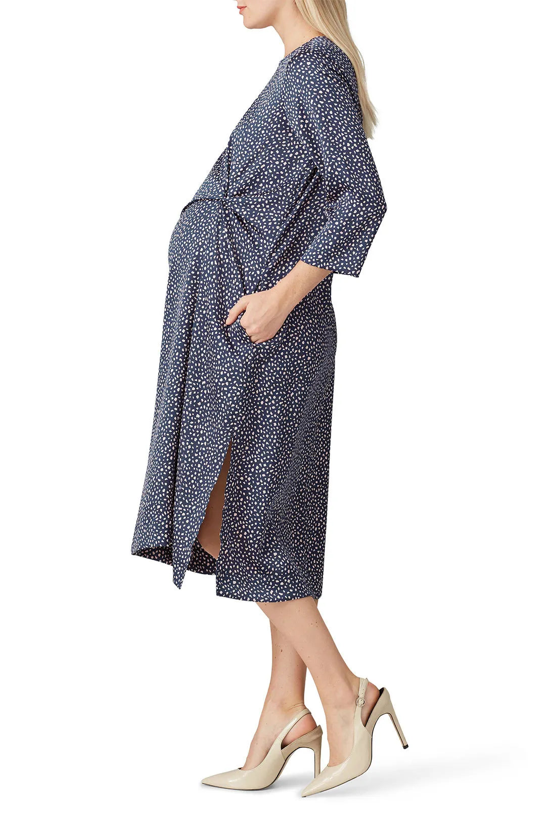 Hatch Maternity Women’s THE LAUREN DRESS Navy/Pink Cheetah $328 NEW