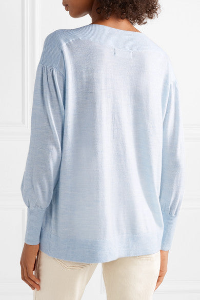 Hatch Maternity Women's THE CALY KNIT SWEATER Sky Blue 100% Merino Wool $268 NEW