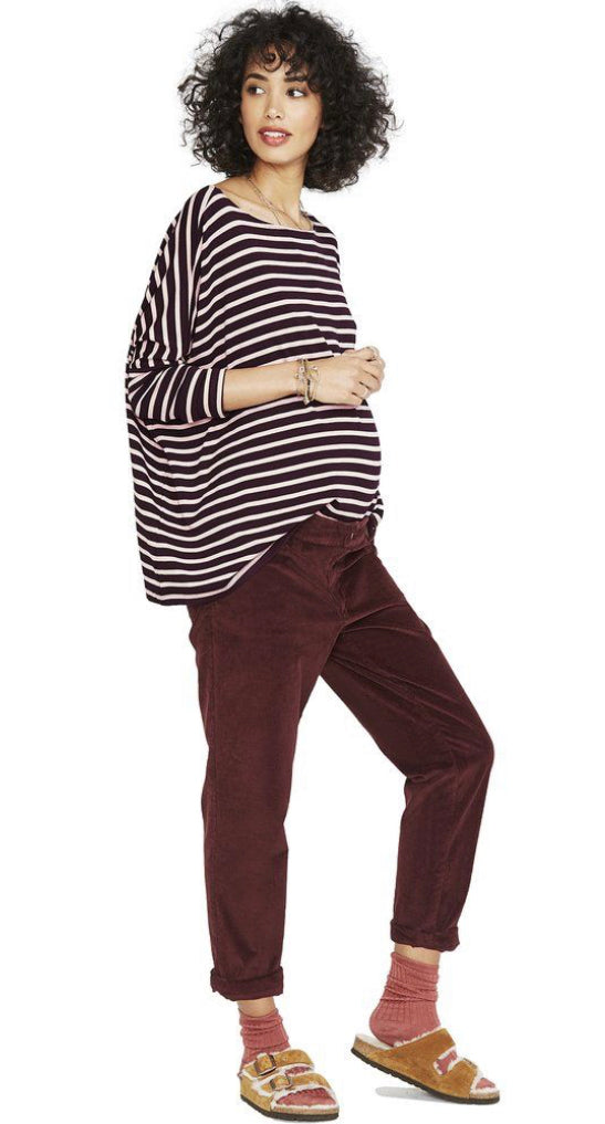 Hatch Maternity Women's THE BOYFRIEND CORD Wine $188 NEW