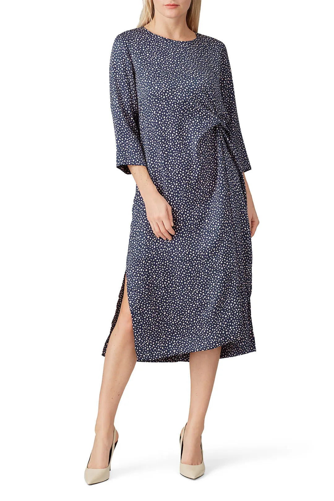 Hatch Maternity Women’s THE LAUREN DRESS Navy/Pink Cheetah $328 NEW