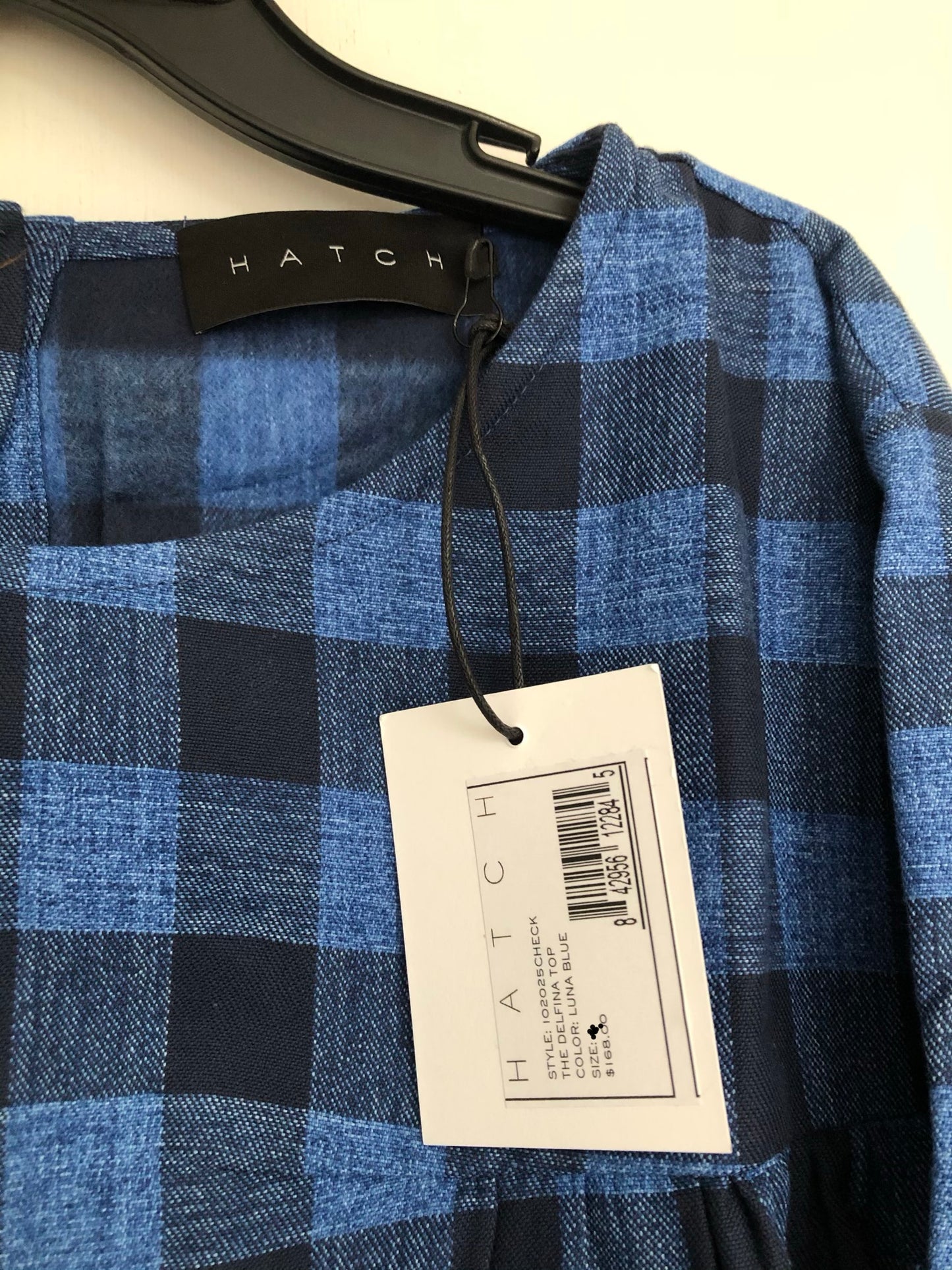 Hatch Maternity Women’s THE DELFINA TOP Blue Plaid Cotton $168 NEW