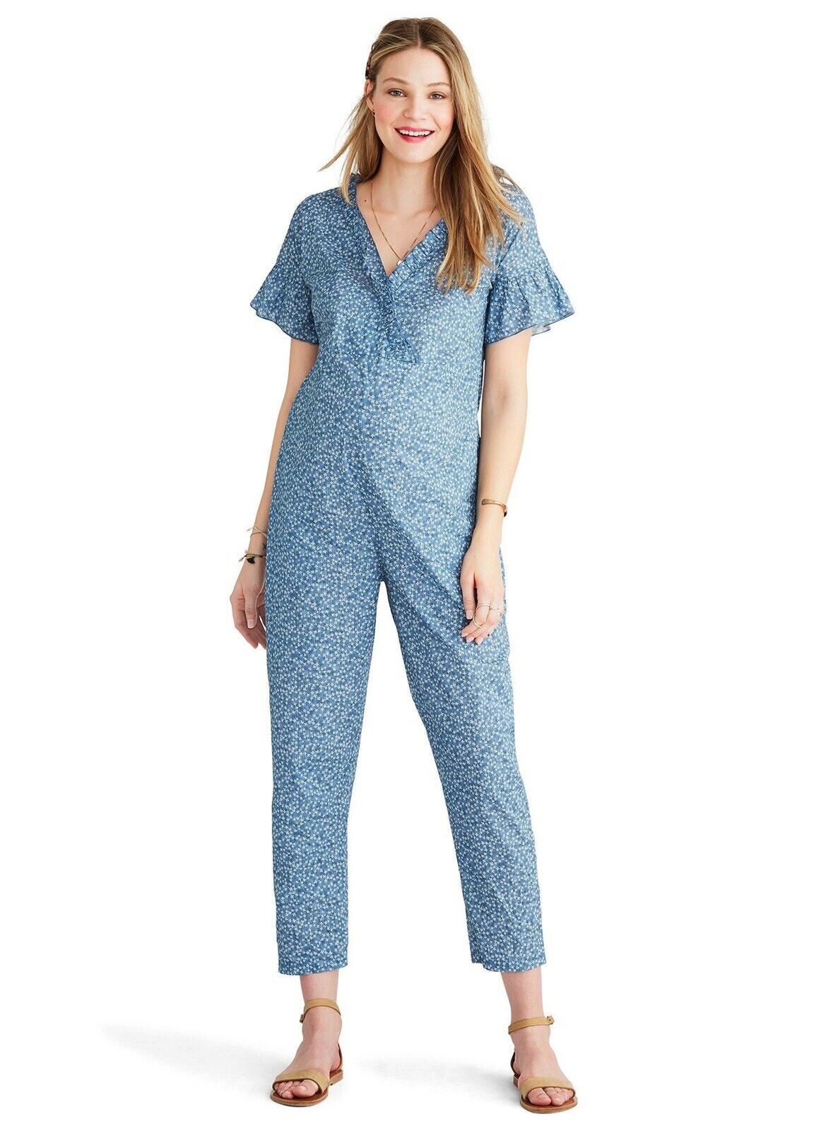Hatch Maternity Women's THE VICTORIA JUMPSUIT Blue Prairie Floral $278 NEW