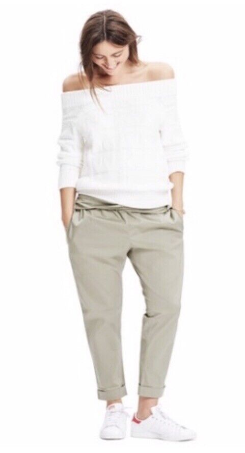 Hatch Maternity THE IPEK PANT Twist Gathered Waist Poplin Crop Trouser Pant $188 NEW