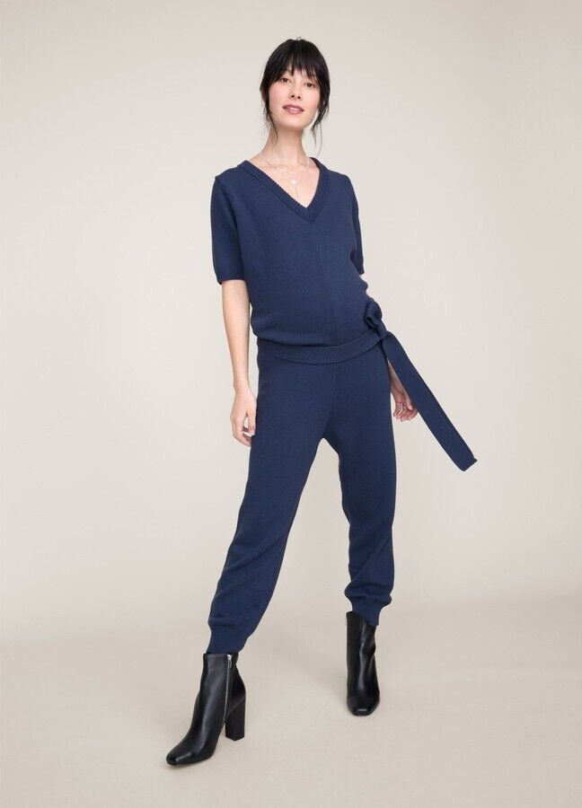 Hatch Maternity Women's THE ANIKA JUMPER Knit Navy Cotton Blend $298 NEW