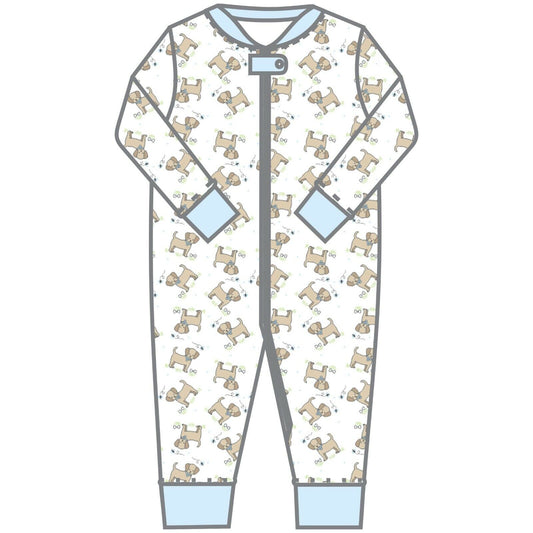 Magnolia Baby Boys TINY PUPPY Zipped Pajamas Blue Pima Cotton NEW