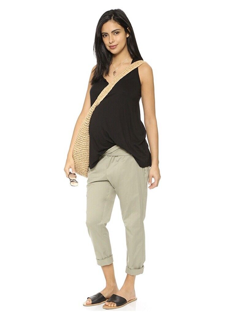 Hatch Maternity THE IPEK PANT Twist Gathered Waist Poplin Crop Trouser Pant $188 NEW