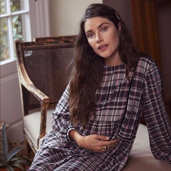 Hatch Maternity Women's THE ESME DRESS Black Plaid $258 NEW