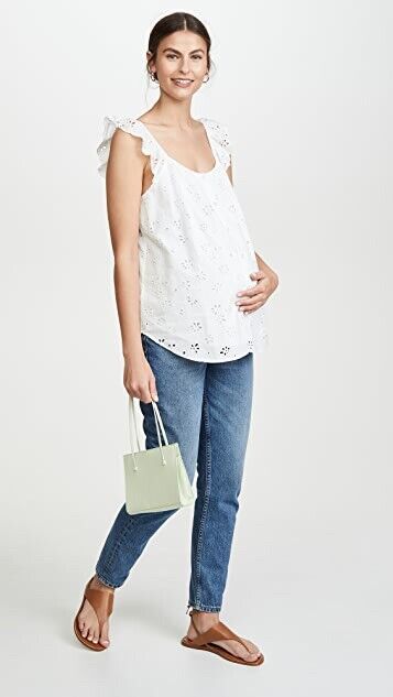 Hatch Maternity Women's THE FLEUR TANK Eyelet White Cotton $178 NEW
