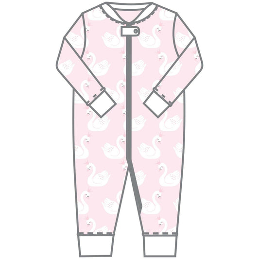 Magnolia Baby Girls CISNE Zipped Pajamas Pink Pima Cotton NEW