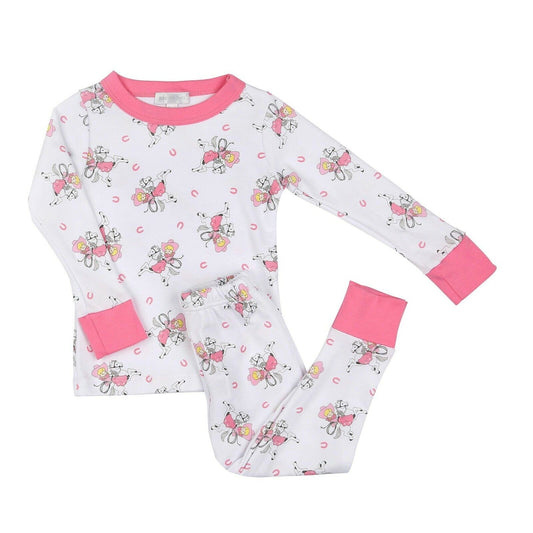 Magnolia Baby Girl VINTAGE BUCKAROO Long Pajamas Pima Cotton Pink NEW