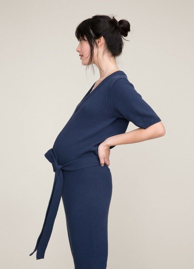 Hatch Maternity Women's THE ANIKA JUMPER Knit Navy Cotton Blend $298 NEW