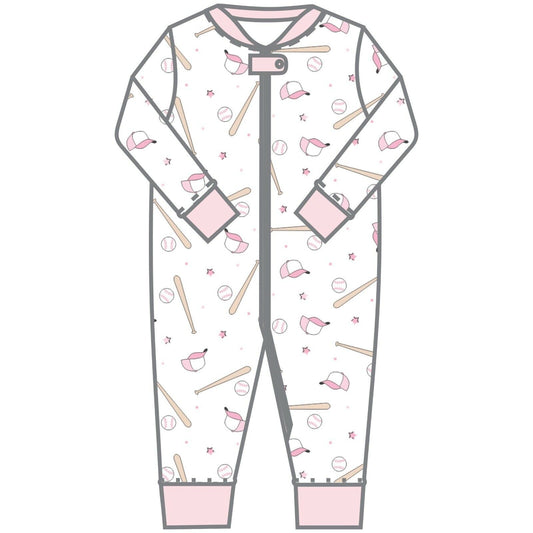 Magnolia Baby Girls LITTLE ALL STAR Zipped Pajamas Pink Pima Cotton NEW