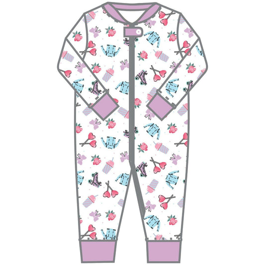 Magnolia Baby Girls ROLLER SKATING Zipped Pajamas Pima Cotton Lilac NEW