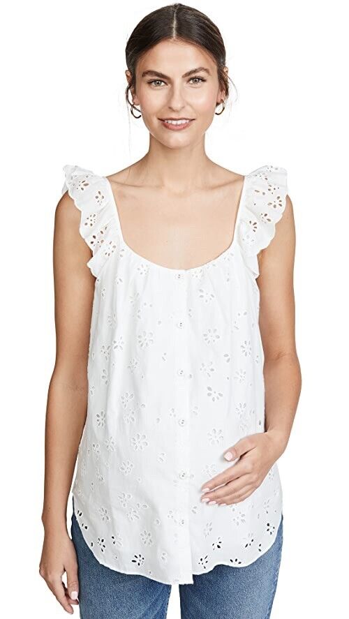 Hatch Maternity Women's THE FLEUR TANK Eyelet White Cotton $178 NEW