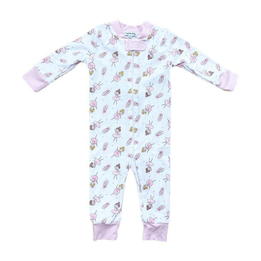 Magnolia Baby Girl TWINKLE TOES Zipped Pajamas Pink Pima Cotton