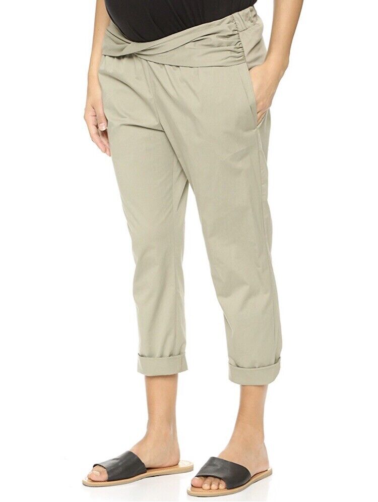 Hatch Maternity THE IPEK PANT Twist Gathered Waist Poplin Crop Trouser Pant $188 NEW