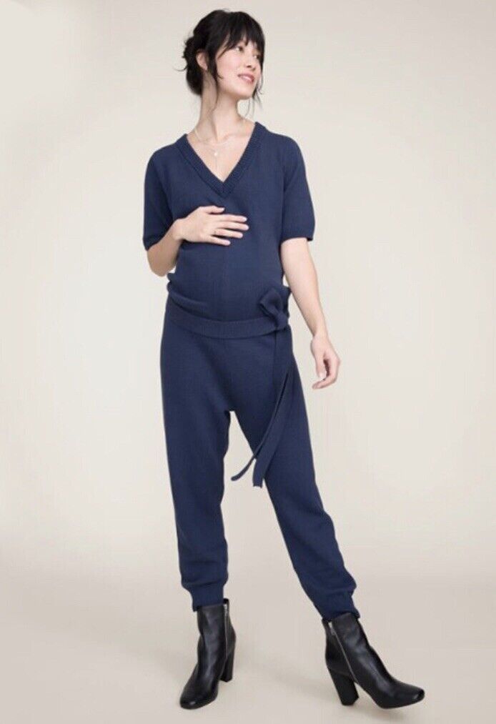 Hatch Maternity Women's THE ANIKA JUMPER Knit Navy Cotton Blend $298 NEW