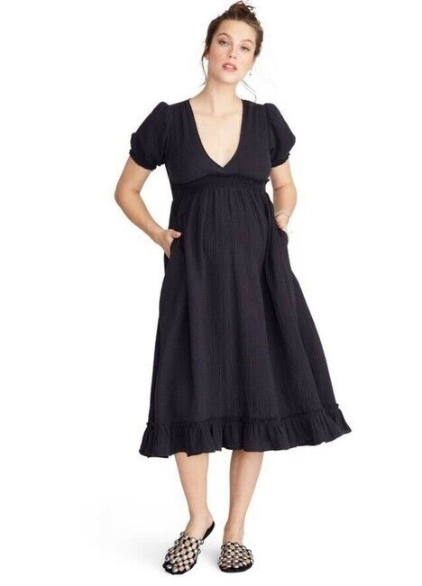 Hatch Maternity Women's The Amelia Dress | Black | Cotton Gauze | $268 NEW