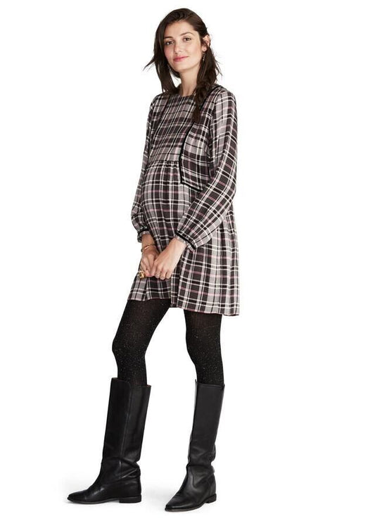 Hatch Maternity Women's THE ESME DRESS Black Plaid $258 NEW