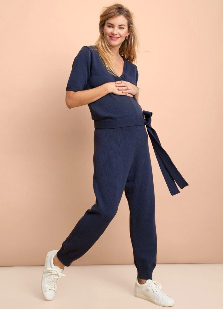 Hatch Maternity Women's THE ANIKA JUMPER Knit Navy Cotton Blend $298 NEW