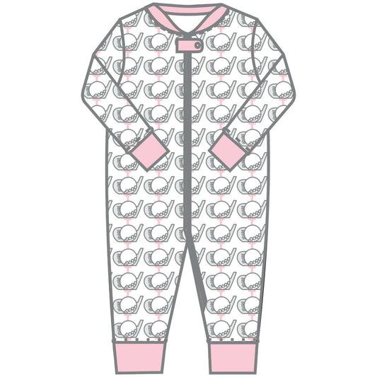 Magnolia Baby Girls GOLF Zipped Pajamas Pink Pima Cotton NEW