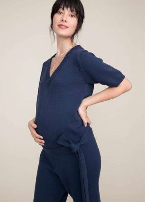 Hatch Maternity Women's THE ANIKA JUMPER Knit Navy Cotton Blend $298 NEW