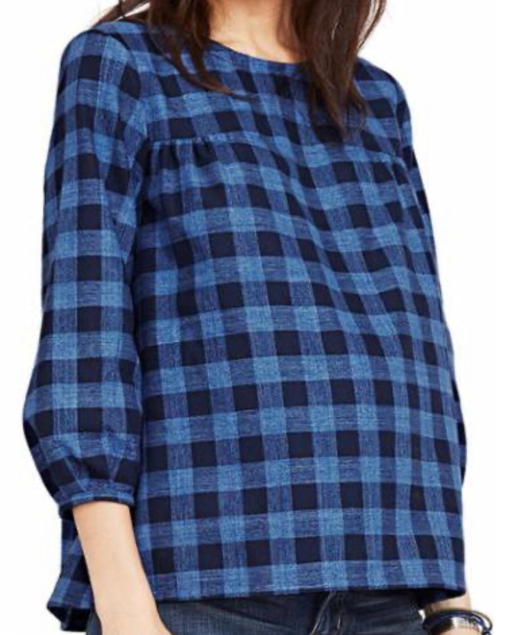 Hatch Maternity Women’s THE DELFINA TOP Blue Plaid Cotton $168 NEW