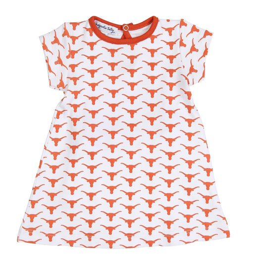 Magnolia Baby Baby Girl Hook 'Em! Printed Short Sleeve Dress Set Orange