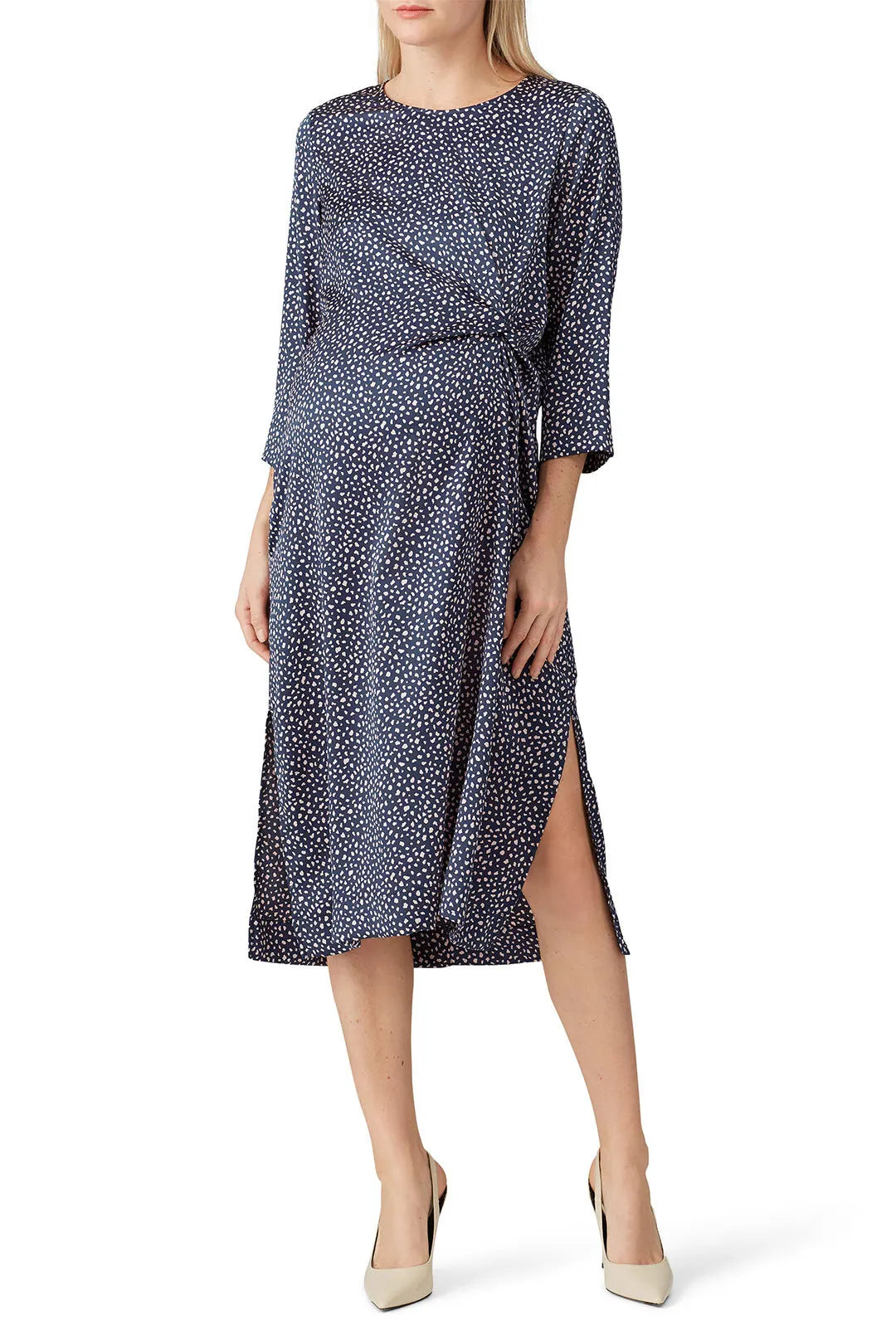 Hatch Maternity Women’s THE LAUREN DRESS Navy/Pink Cheetah $328 NEW