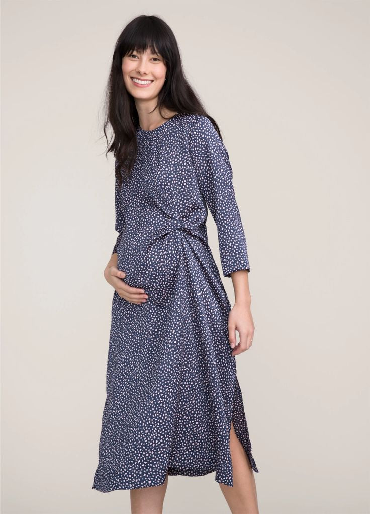 Hatch Maternity Women’s THE LAUREN DRESS Navy/Pink Cheetah $328 NEW
