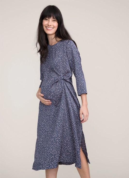 Hatch Maternity Women’s THE LAUREN DRESS Navy/Pink Cheetah $328 NEW