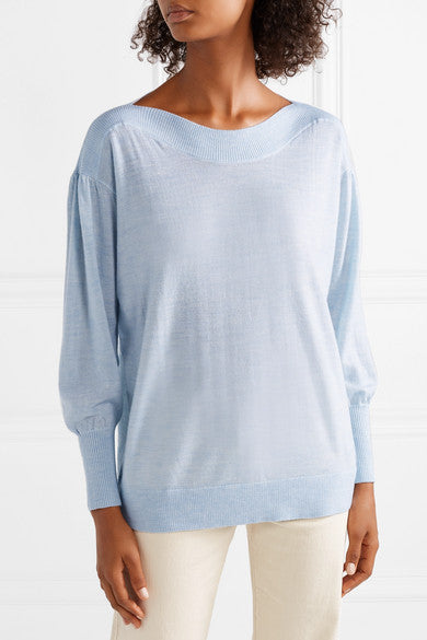 Hatch Maternity Women's THE CALY KNIT SWEATER Sky Blue 100% Merino Wool $268 NEW