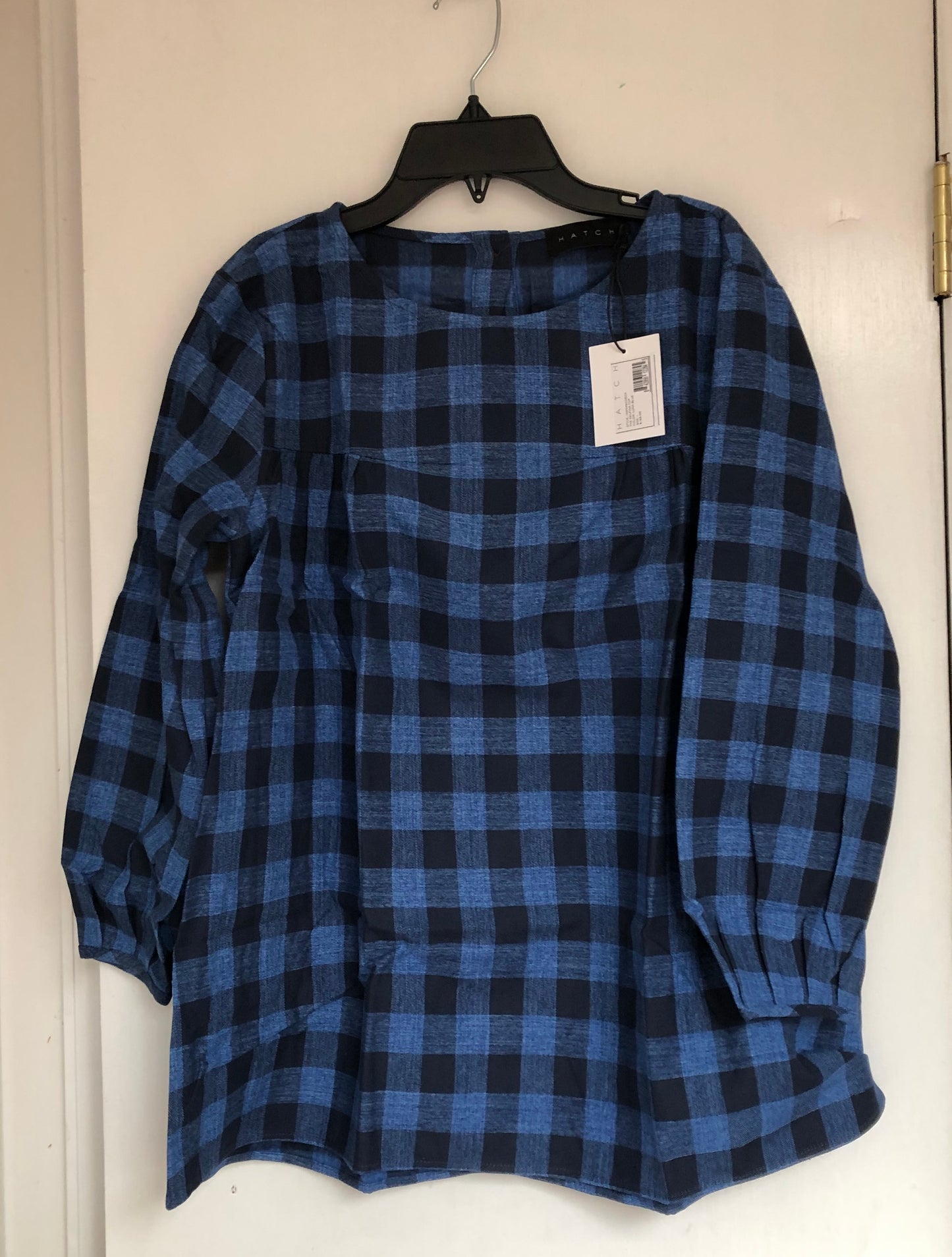Hatch Maternity Women’s THE DELFINA TOP Blue Plaid Cotton $168 NEW