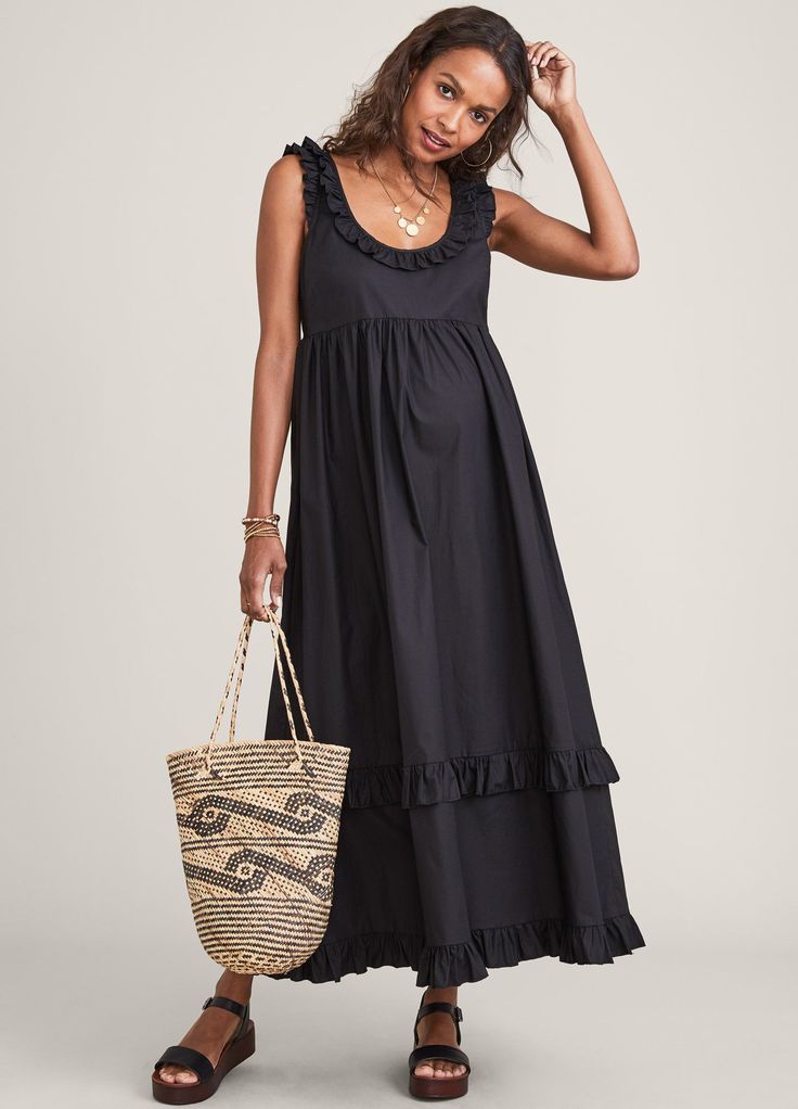 Hatch Maternity Women's THE RAFAELA DRESS Black Cotton $298 NEW