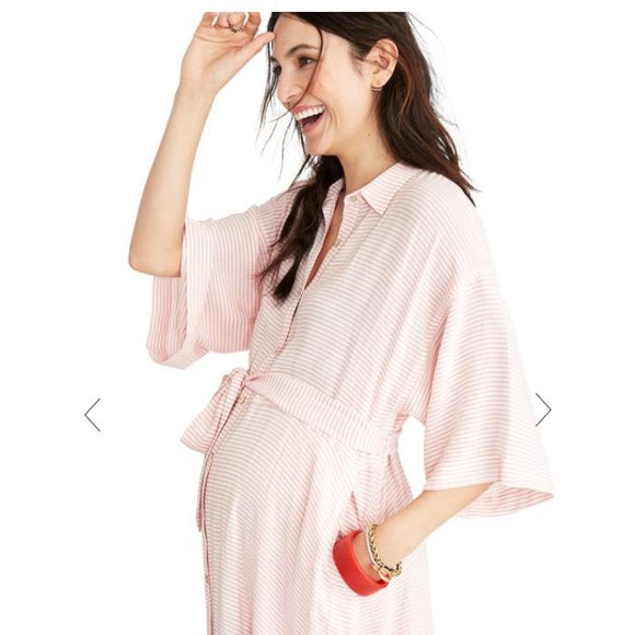 Hatch Maternity Women's THE ELSA DRESS Rose Stripe Linen Blend $248 NEW