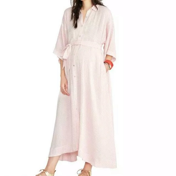 Hatch Maternity Women's THE ELSA DRESS Rose Stripe Linen Blend $248 NEW