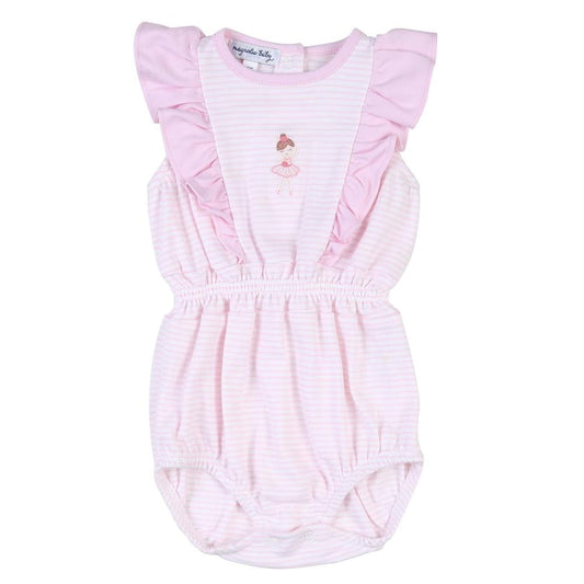 Magnolia Baby Girl Twinkle Toes Embroidered Ruffle Flutters Bubble Pink