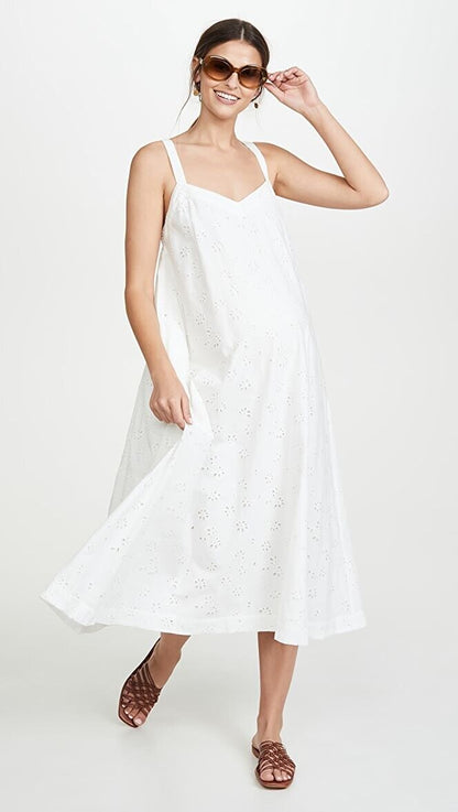 Hatch Maternity Women’s THE EYELET ASTRID DRESS Cotton White $298 NEW