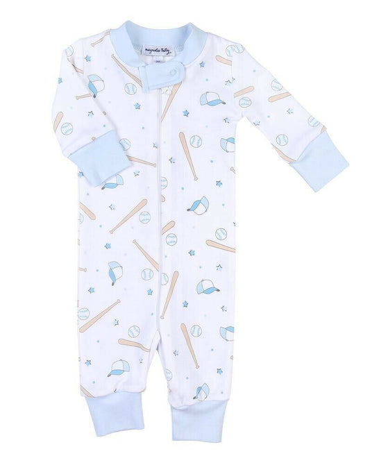 Magnolia Baby Boy LITTLE ALL STAR Zipped Pajamas Pima Cotton Blue NEW