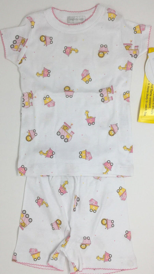Magnolia Baby Girl ANIMAL TRAIN Short Pajamas Pink Size 18-24 Months NEW