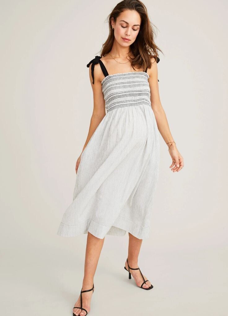 Hatch Maternity Women’s THE MARGAUX DRESS Ivory/Black Cotton $258 NEW