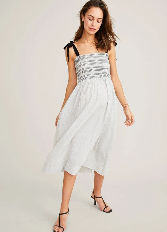 Hatch Maternity Women’s THE MARGAUX DRESS Ivory/Black Cotton $258 NEW
