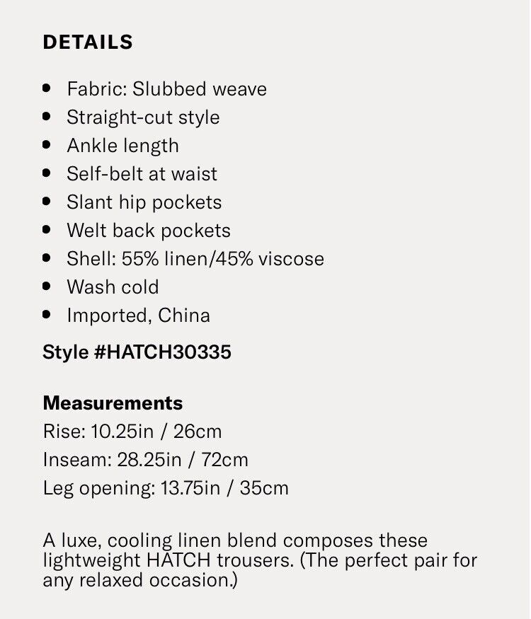 Hatch Maternity Women’s THE VENICE PANT Clay Linen Blend $188 NEW