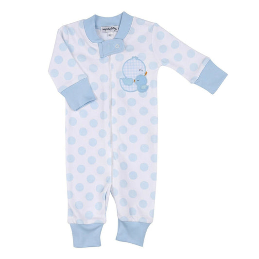 Magnolia Baby Boys GINGHAM DUCKIE Zipped Pajamas Pima Cotton Blue NEW