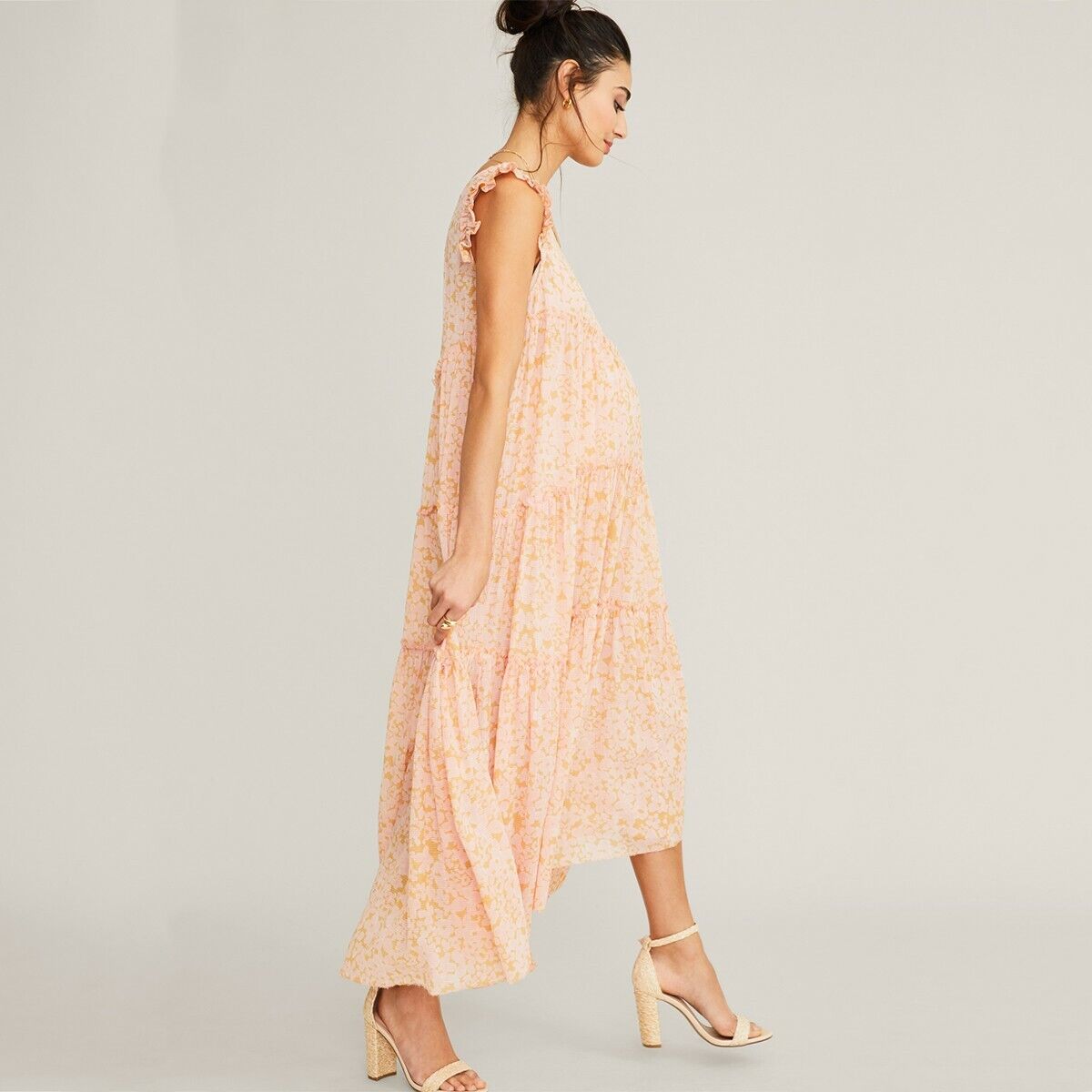 Hatch Maternity Women's THE ANAELLE DRESS Silk Blend Apricot $328 NEW