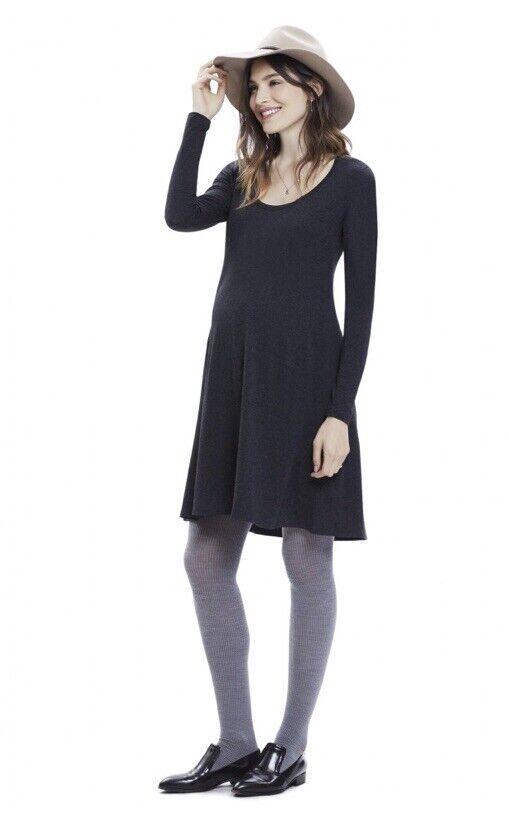 Hatch Maternity Women’s THE LONG SLEEVE A-LINE DRESS Charcoal $118 NEW
