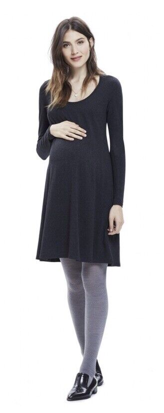 Hatch Maternity Women’s THE LONG SLEEVE A-LINE DRESS Charcoal $118 NEW