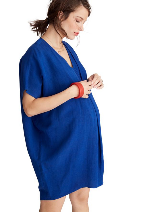Hatch Maternity Women’s THE NANDA DRESS Blue Linen Blend $218 NEW