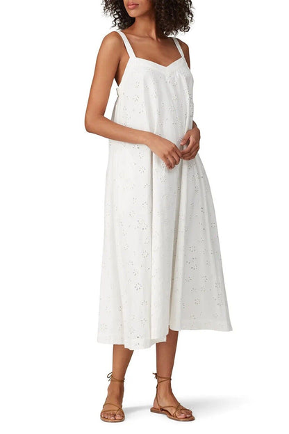 Hatch Maternity Women’s THE EYELET ASTRID DRESS Cotton White $298 NEW
