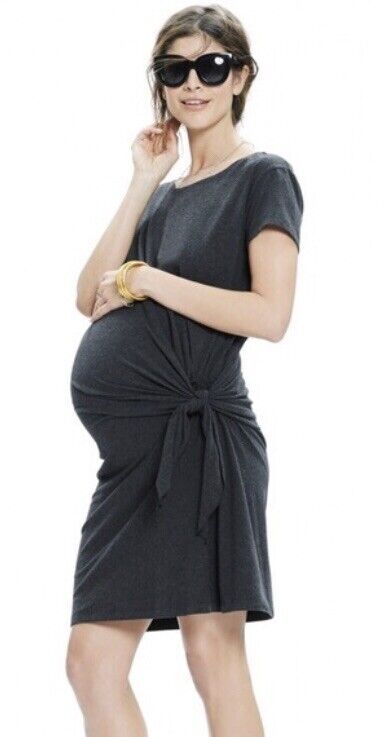 Hatch Maternity Women’s THE TALIA DRESS Charcoal Cotton Blend $198 NEW